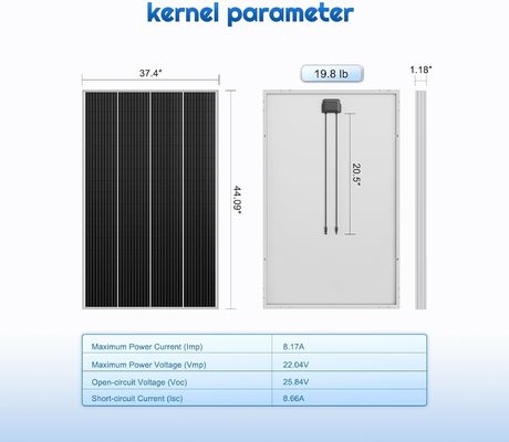मोनोक्रिस्टलीय पीवी कठोर सौर पैनल सेल 12V 180W कॉम्पैक्ट