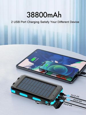 38800mAh सौर ऊर्जा यूएसबी पावर बैंक आउटडोर कैम्पिंग के लिए जलरोधक