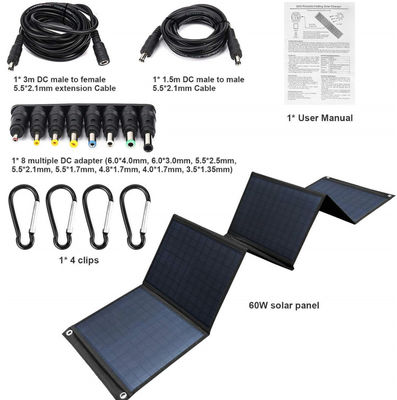 उच्च दक्षता वाले फोल्डेबल सोलर पैनल 60W के साथ 5V यूएसबी कैंपिंग के लिए, सेल फोन